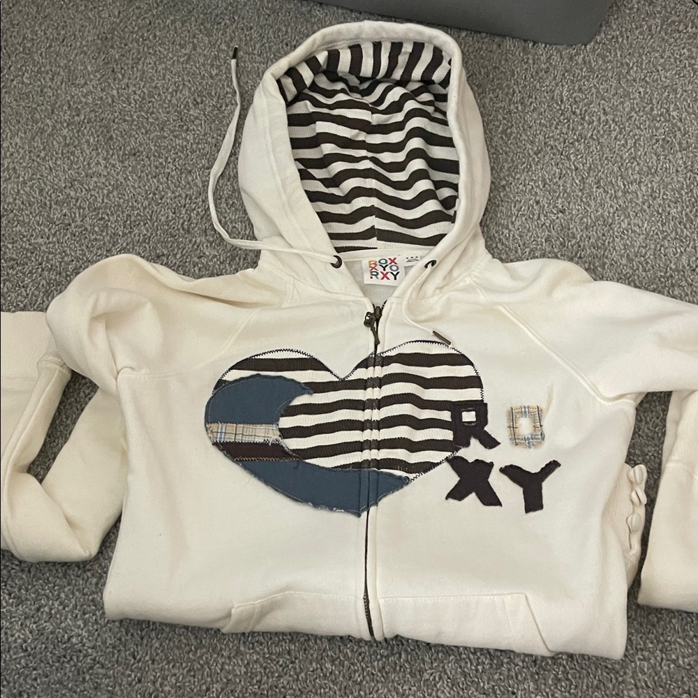 Super Fall  SALE 🍁🍁Roxy Kids White Hoodie with Striped Heart